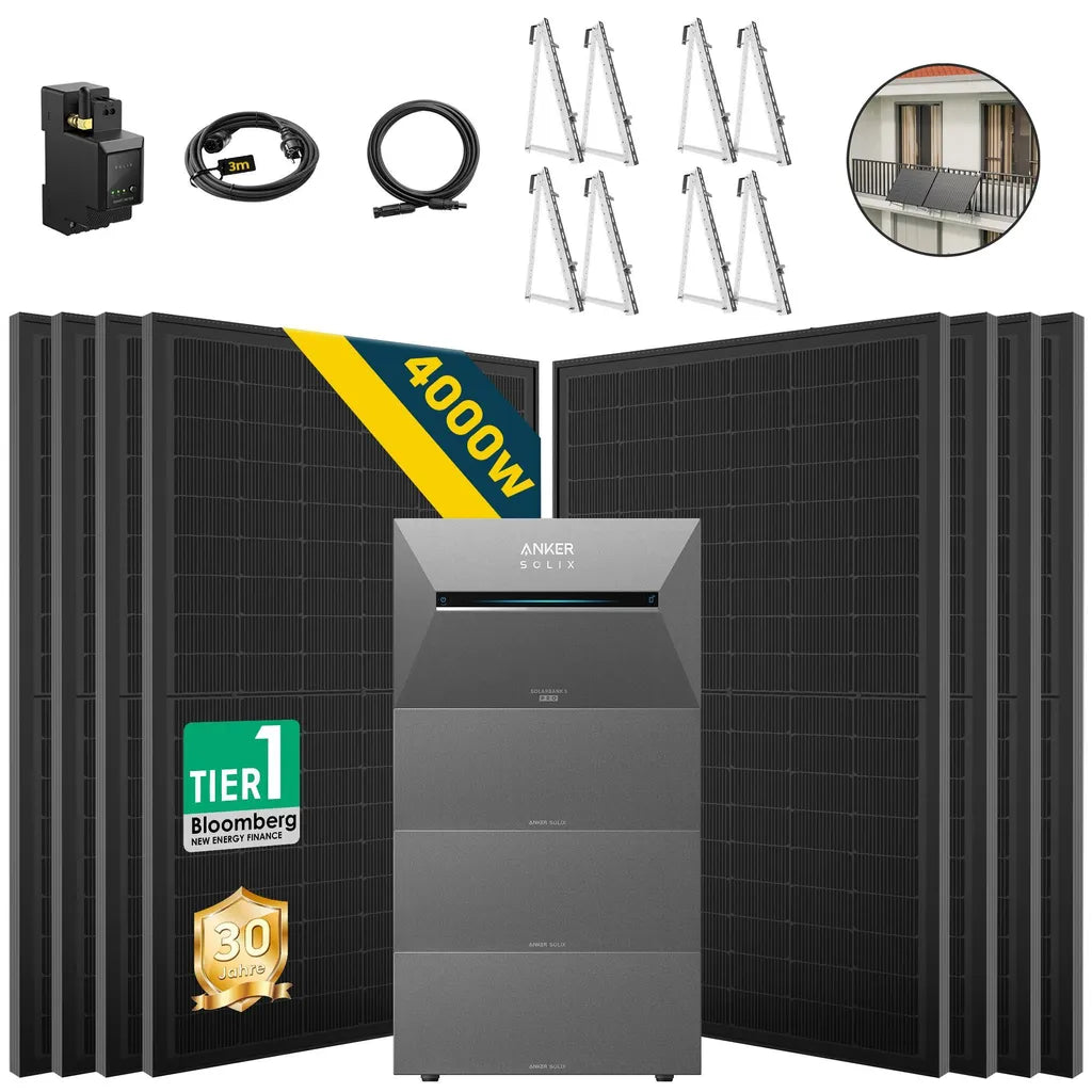 ALLDREI Balkonkraftwerk | Anker Solix Solarbank 3 E2700 Pro & 3x BP2700 | 8x 500W Bifazial